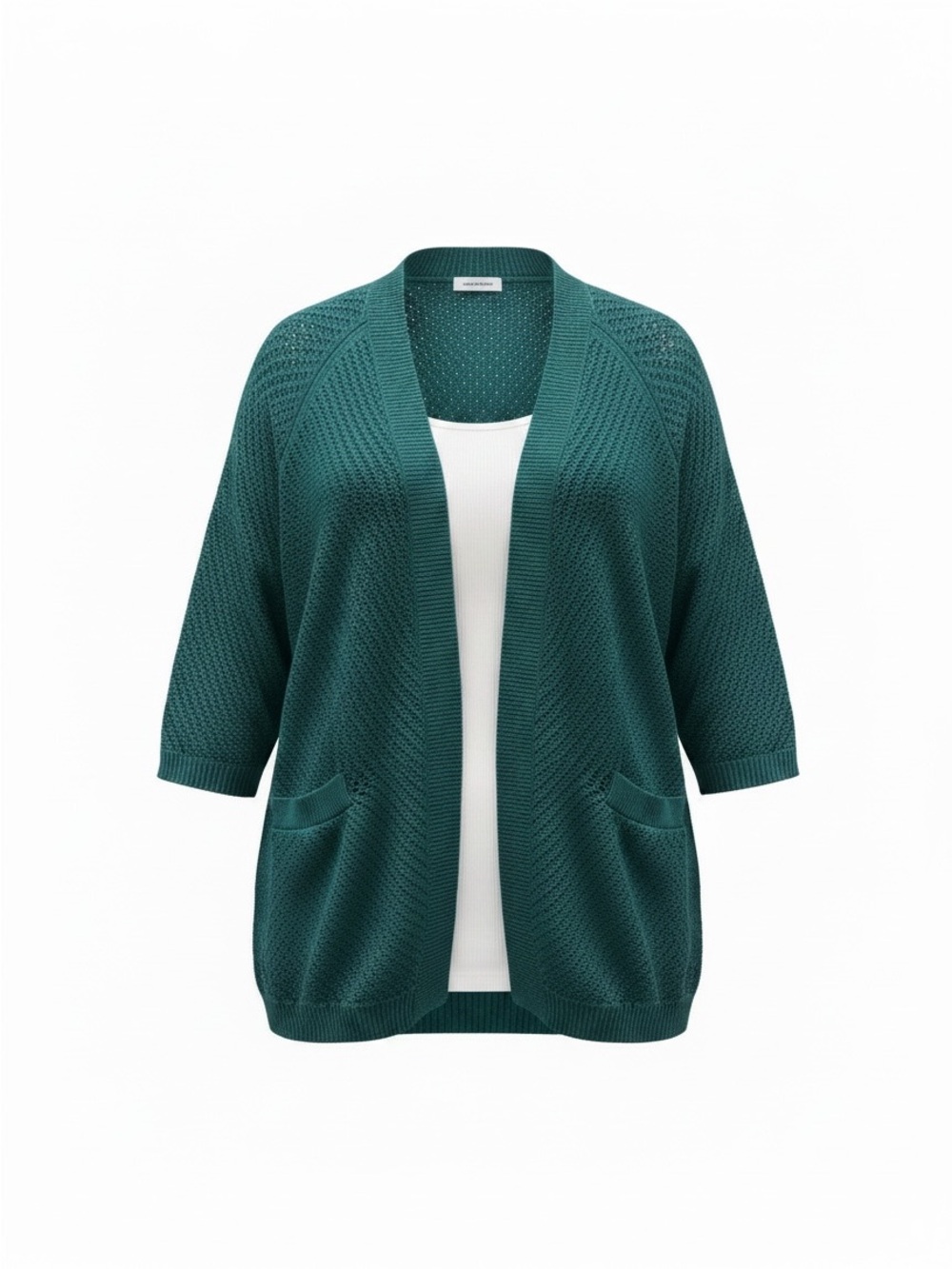 Molly & Isadora Women’s Loose Weave Open-Front Dark Green Cardigan Sweater 5x